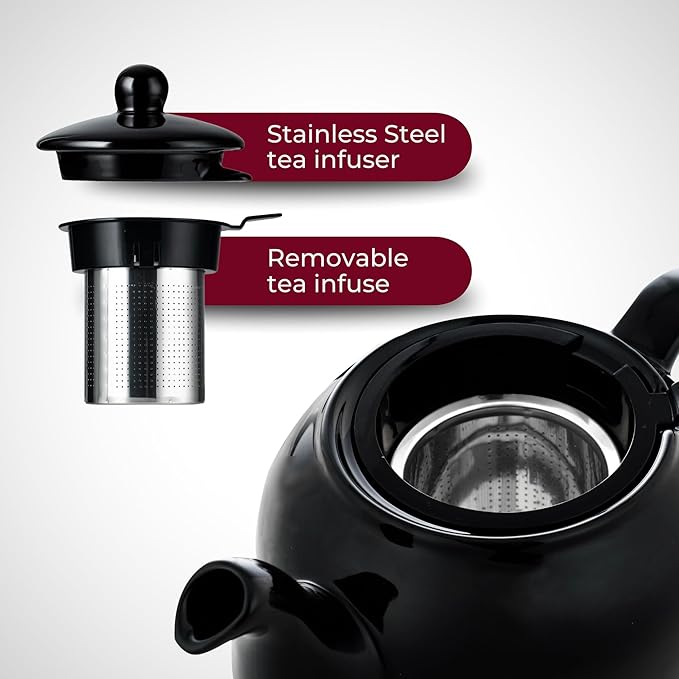 ETHNIQ - Electric Samovar | 4L Stainless Steel Tea Maker | Adjustable Temperature Controller | Boil Dry & Auto Shot-off | 1.2L Porcelain Teapot | Turkish, Persian, Russian Tea Kettle (Black)