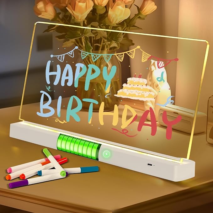Clear Dry Erase Board, Rechargeable LED Acrylic Message Board, Acrylic Illuminated Dry Erase Board, Can be Used as Night Light for bar/Shop/Office/Holiday/Gifts (Horizontal13.7 * 8.2inch)