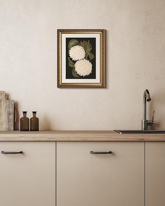 VIYYIEA Gold Framed Wall Art Canvas Print Home Decor White Hydrangea Oil Painting Canvas Prints Room Aesthetic Flower Prints Decoration Bedroom Bathroom Wall Decor Kitchen Office 13x16in