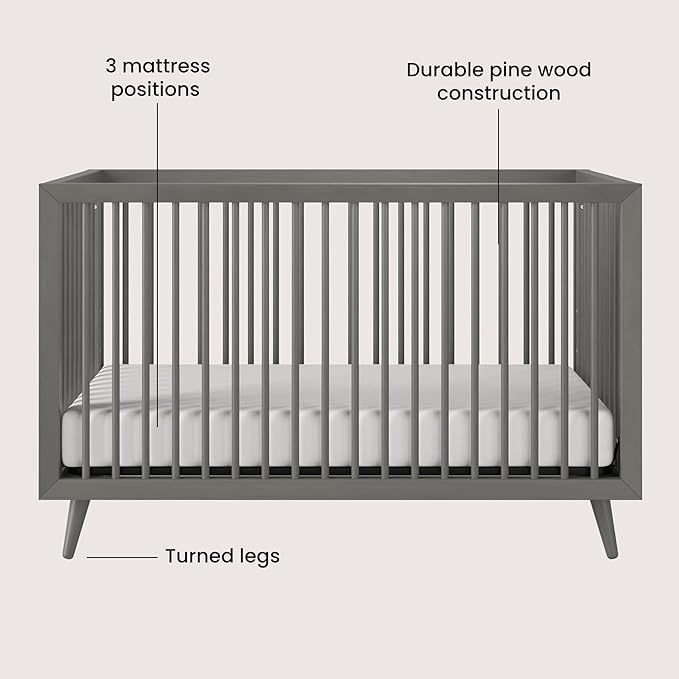 Child Craft Cranbrook 4-in-1 Convertible Crib, Baby Crib Converts to Day Bed, Toddler Bed and Full Size Bed, 3 Adjustable Mattress Positions, Non-Toxic, Baby Safe Finish (Lunar Gray)