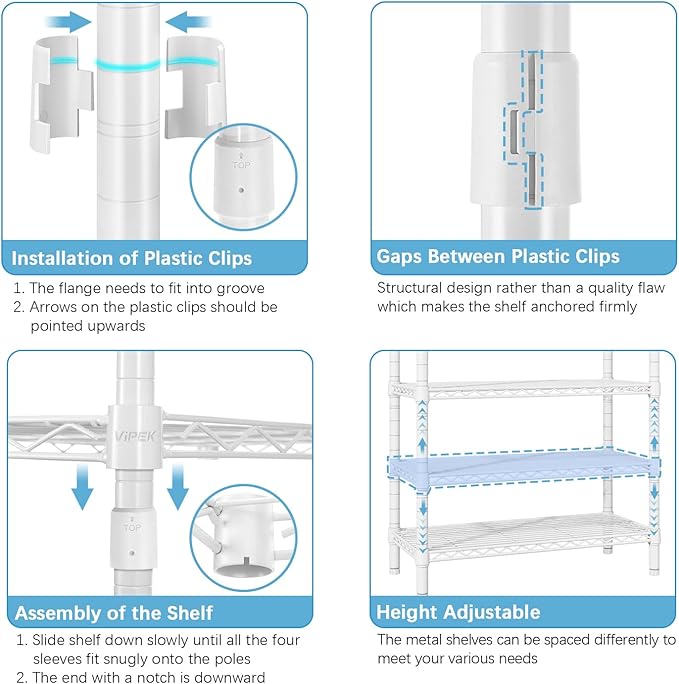 VIPEK V7 Garment Racks for Hanging Clothes Heavy Duty Clothes Rack with Shelves, Portable Closet Rack Metal Clothing Racks 5 Tiers Freestanding Closet Wardrobe System, Max Load 670lbs, White
