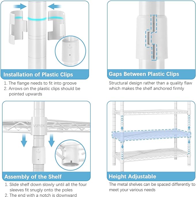 VIPEK L6 Heavy Duty Clothes Rack L Shape Clothing Rack 5-Tier Wire Garment Rack Freestanding Closet with 7 Adjustable Shelves & 4 Hanging Rods, 42" L x 42" W x 76.4" H, Max Load 850LBS, White