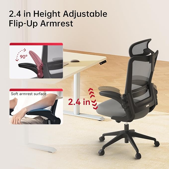 Office Chair Ergonomic Computer Desk Chair, 300 LBS Home Mesh Desk Chair with Wheels, Comfortable Work Chair for Long Hours, High Back Office Chair with Adjustable Lumbar & Headrest
