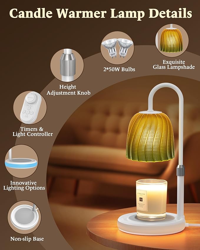 Glocusent RGB Candle Warmer Lamp with Timer, Dimmable & 7 Colors, Height Adjustable, Christmas Birthday Gifts for Mom Women Her, Wax Melt Warmer for Jar Candles, House Warming, Room Home Office Decor