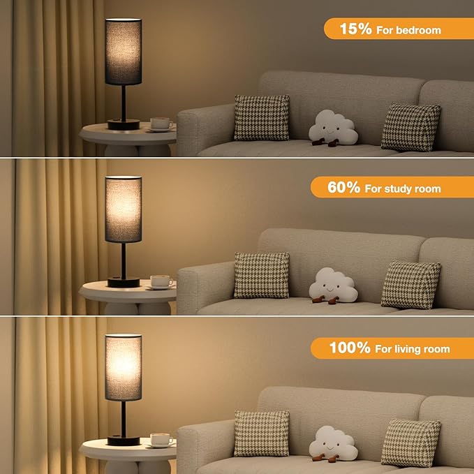 Touch Nightstand Lamp - Black, 3-Way Dimmable, USB A + C Charging, AC Outlet, 17.4inch Medium