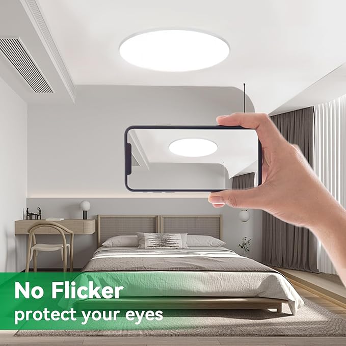 20 Inch Led Ceiling Light, 46W 4600lm Ceiling Light Fixture with 3 Color Temperatures 3000k/4000k/6500K, Ultra-Slim Surface Mounted Lighting Fixture for Kitchen Bedroom Dining