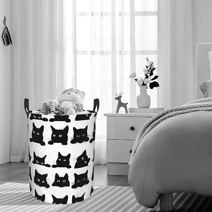 Black Cat Cute Laundry Basket,Waterproof Laundry Hamper,Collapsible Organizer Basket for Storage Bin Toy Bins, Dirty Clothes Laundry Basket for Living Room/Bathroom/Bedroom