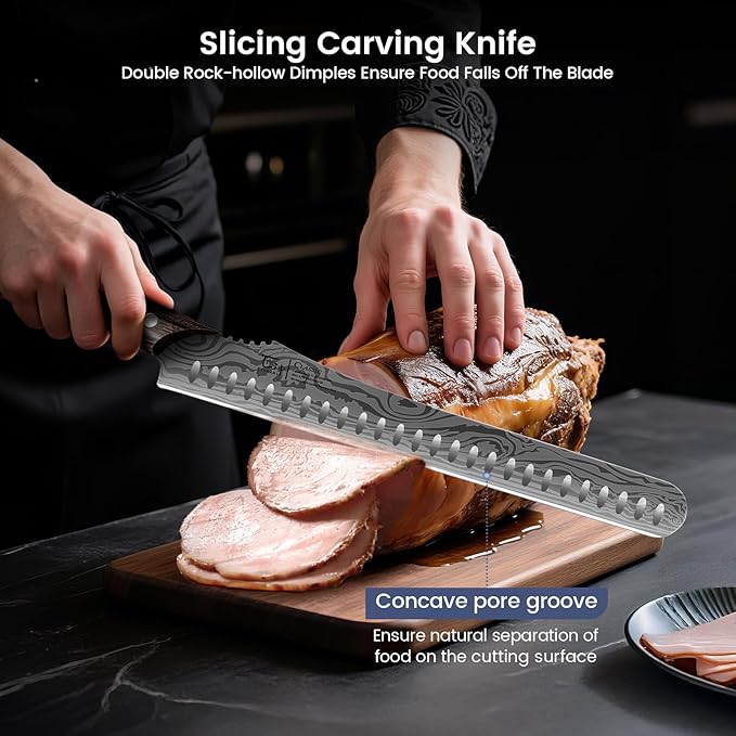 BBQ Carving Knives Set, Brisket Slicing Knife and Boning Knife for Meat Cutting, Razor Sharp Japanese Style High Carbon Steel Kitchen Knives, Wood Ergonomic Full Tang Handle, Ideal for Gift