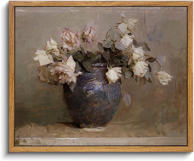 InSimSea Framed Canvas Wall Art Vintage Decor, Home Decor Flower in Pots Canvas Wall Painting Decor, Rustic Farmhouse Wall Decoration, Canvas Prints for Living Room Bedroom Office, 9"x11"