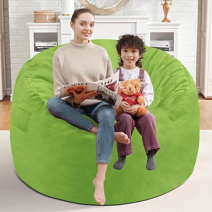 3FT Bean Bag Chair, Comfy Bean Bag Chairs with Memory Foam Filled, Fluffy Beanbag Sofa with Dutch Velvet Cover, Round BeanBag Chairs for Living Room, Playroom - Lime