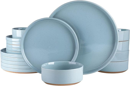 AmorArc Ceramic Dinnerware Set for 6 | Speckled Stoneware Plates and Bowls with Rustic Terracotta Underside| Scratch Resistant,Dishwasher & Microwave Safe Dishes Sets- 18pcs Blue