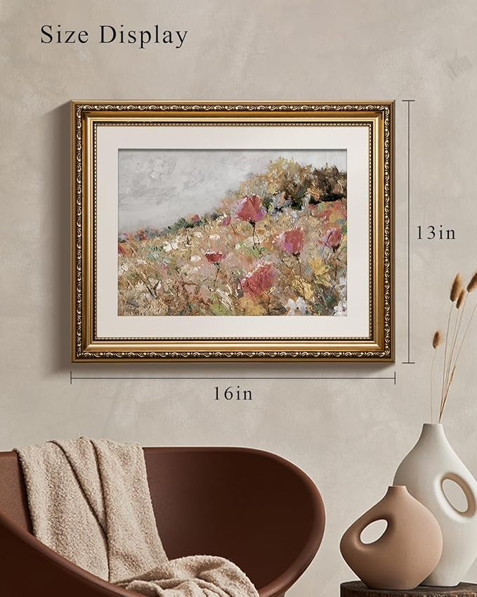 VIYYIEA Gold Framed Wall Art Canvas Print Home Decor Flower Art Vintage Botanical Print Rustic Farmhouse Wall Decor Mid Century Modern Art Coastal Print Floral Room Decor Wall Pictures Bedroom 13x16in