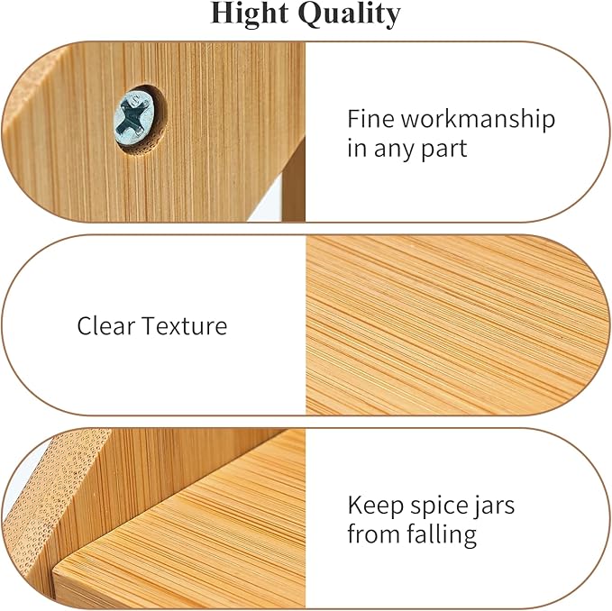 3-Tier Spice Rack Organizer,Bamboo Spice Rack for Kitchen Countertops,Cabinets & Pantries,Modern Space-Saving Design, Durable Bamboo Organizer (Spice Bottles Not Included)