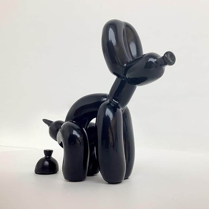 Balloon Dog Mini Poop Dog Decoration Desktop in Living Room Art Animal Small Statue Bookshelf Cute Puppy Decor (Black)
