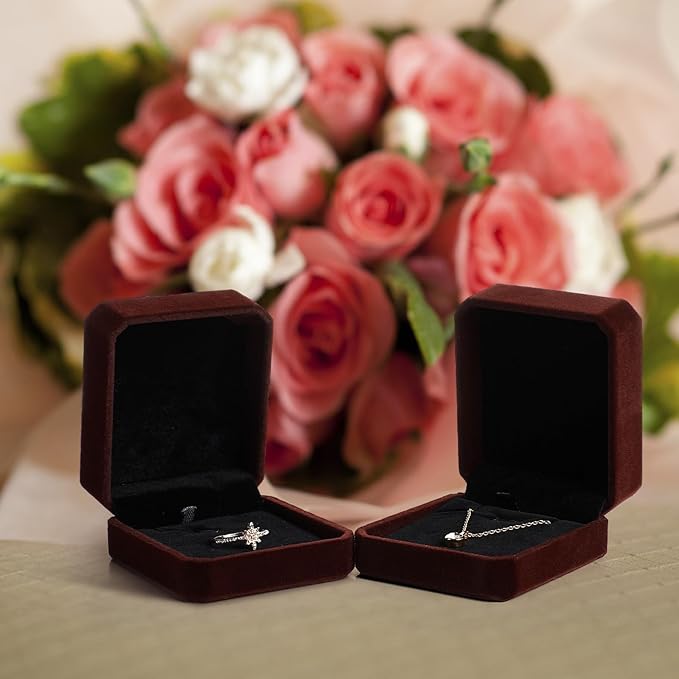 Sureio 24 Pcs Velvet Necklace Ring Boxes Bulk Earring Pendant Jewelry Gift Display Case for Proposal Anniversary Wedding Engagement Birthday Gift(Coffee)