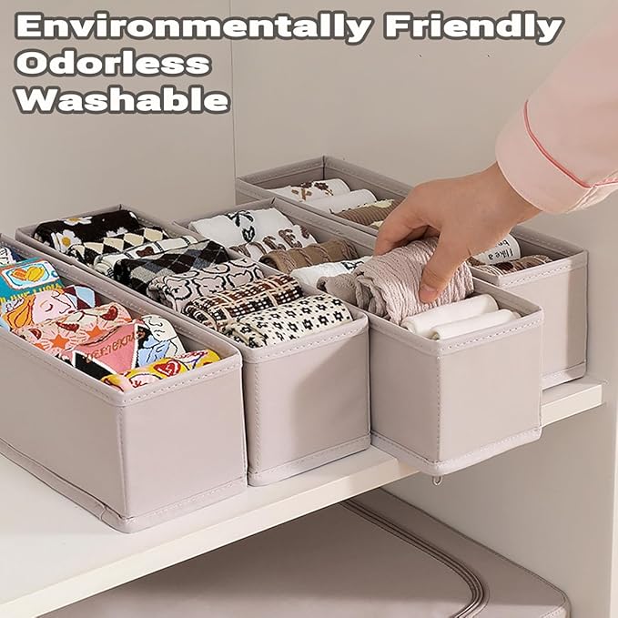 MURRI&MURRDI 6-Pack Mini Foldable Fabric Drawer Organizers for Clothes, Gray - Storage Bins for Socks, Underwear, Bras, Accessories - Fits Nursery, Closet, Dresser (6 Gray)