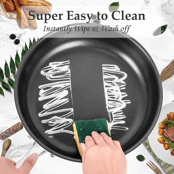 AUDANNE Nonstick Frying Pan Set Stainless Steel with Lid 6 Piece, 8 inch &10 inch & 12 inch Non Stick Fry Skillet PFOA Free, Oven Safe Non-stick Teflon Coated Induction Cooking Kichen Cookware