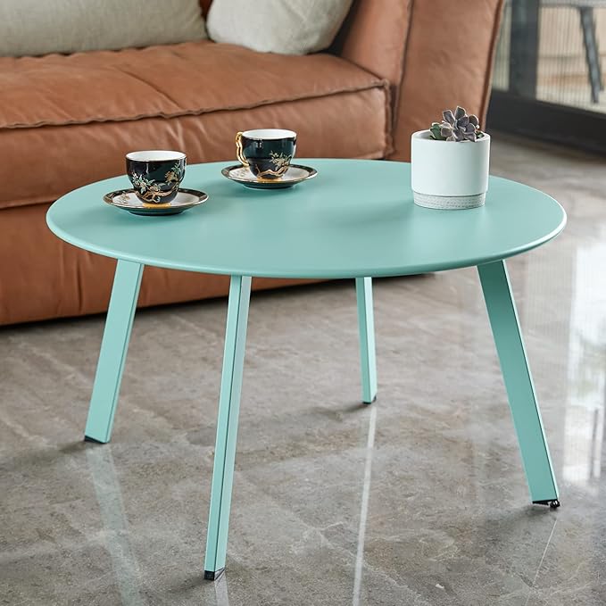 Outdoor Side Table, Outdoor/Indoor Metal Steel Patio Coffee Table, Round Weather Resistant Anti-Rust, Green