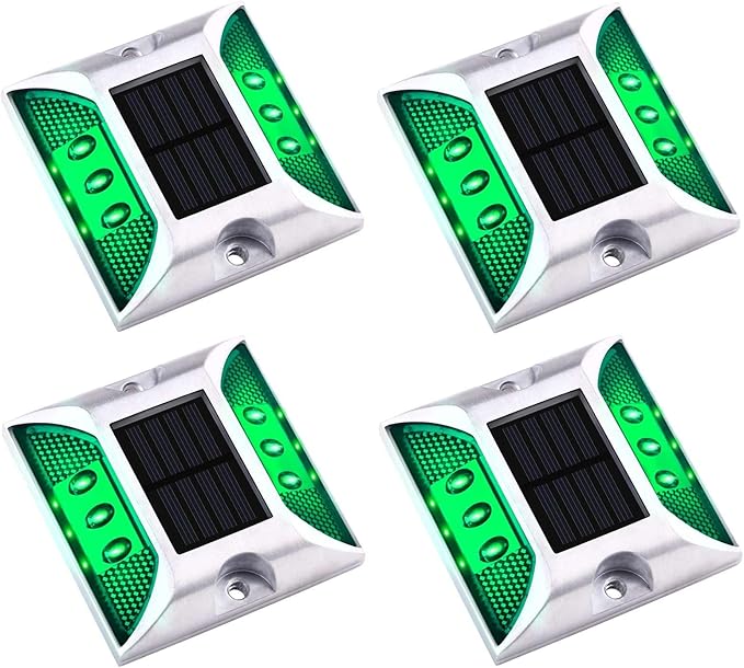 Aolyty Solar Dock Lights - IP68 Waterproof Outdoor Warning Step Lights for Sidewalk, Stair, Garden Pathway (4 Pack, Green)