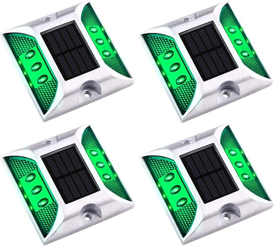 Aolyty Solar Dock Lights - IP68 Waterproof Outdoor Warning Step Lights for Sidewalk, Stair, Garden Pathway (4 Pack, Green)
