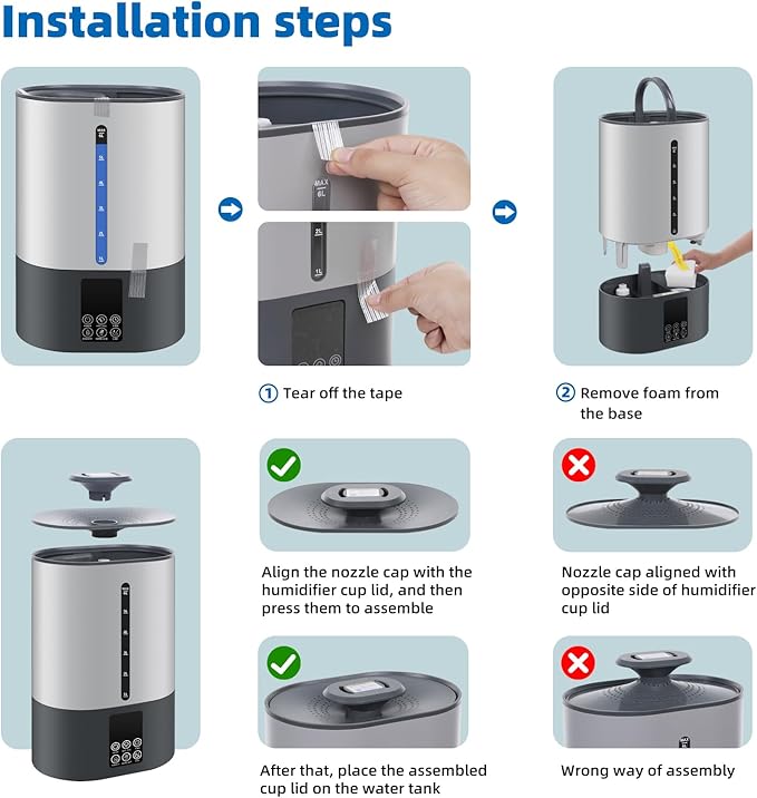 6L Humidifiers for Bedroom Large Room Home, Cool and Warm Humidifiers for Baby and Plants Mist Top Fill Desk Humidifiers Essential Oil Diffuser, Quiet with Adjustable Mist,360°Nozzle-Grey