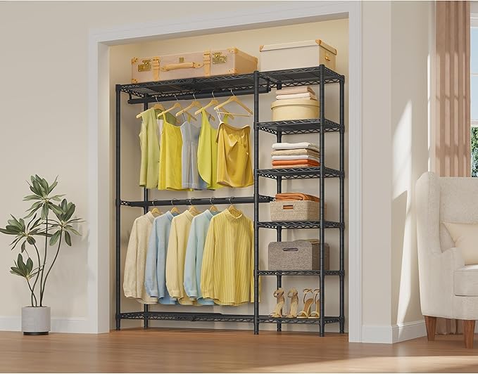 VIPEK X2 Expandable Reach-in Closet Racks Adjustable from 3'3" to 4'8" Portable Open Walk-in Closet Rack System with Flexible Shelves and Hanger Rods Clothing Rack for Hanging Clothes, Black