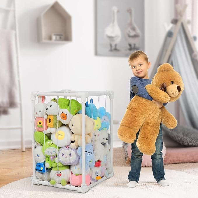 Stuffed Animal Storage Zoo Holder, PVC Stuffy Toy Organizer, 30'' Vertical Plush Organizer, Stuffed Animals Cage for Nursery and Playroom