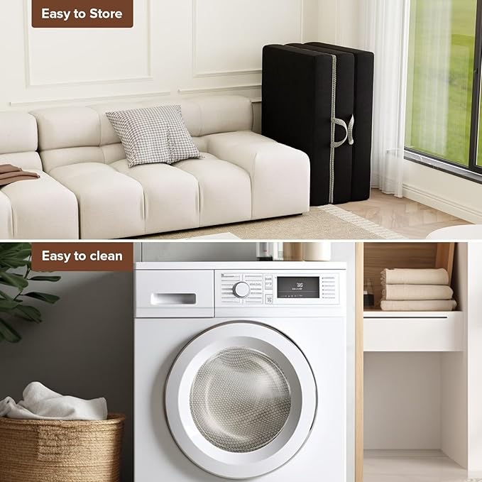 Memory Foam Trifold Mattress - Full Portable Floor Bed 4 Inch, Foldable Mat with Washable Cover, Handle & Non-Slip Bottom, for RV, Travel, Camping, Yoga, 73"x52"x4"