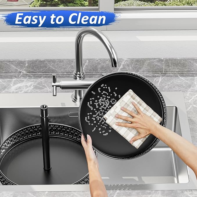 Lazy Susan Organizer 2 Tier - Turntable Spice Rack 12 inch Adjustable Metal Rotating Lazy Susan for Cabinet Pantry Kitchen Countertop Dining Table Cupboard Bathroom Vanity Storage Black