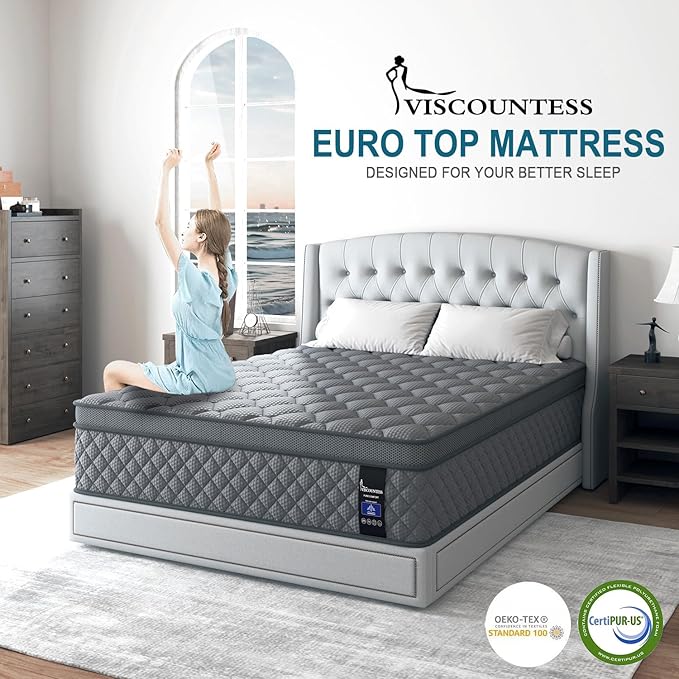 Twin Hybrid Mattress, 10 Inch Medium Mattress Euro Top for Back & Lumbar Support, Individual Pocket Spring Bed for Motion Isolation & Pressure Relief