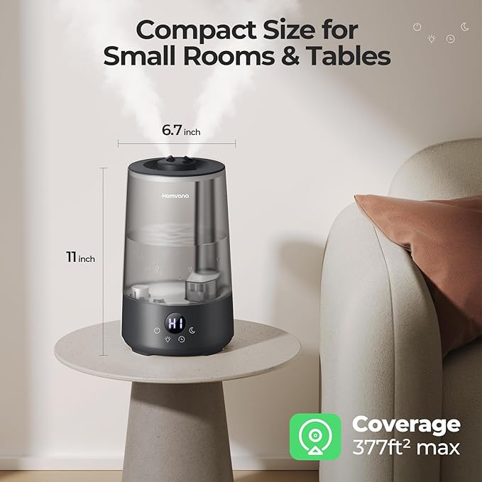 Homvana 3.6L Cool Mist Humidifiers for Bedroom, Large Room, Home, House, Office, Living Room, 34H Top Fill Easy to Clean Small Humidifier for Plants indoor, Grow Tents, Greenhouse, Filterless (Black)