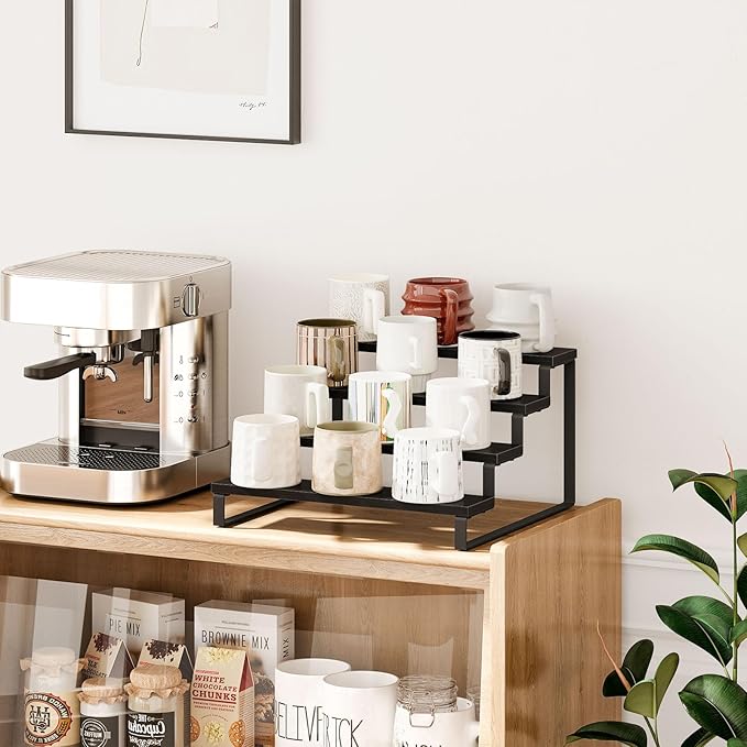 Giikin 4 Tier Display Stand Riser, Wooden Display Stand Perfume Organizer Stand Cupcake Stand Holder, Tiered Display Stand Risers Display Shelf for Home and Shop, Black