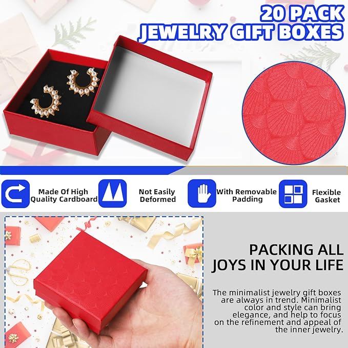 Glarks 12pcs Red Jewelry Gifts Boxes Kit, 3.5 x 3.5 x 1.1in Jewelry Boxes for Ring Earring Jewelry, Christmas, Birthday, Anniversaries, Valentine’s Day, Mother’s Day and Other Festivals