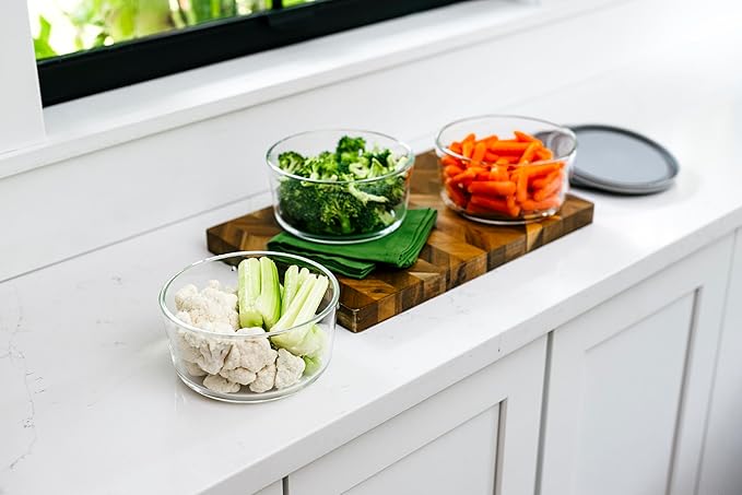 6-Piece Glass Food Storage Containers Set (3 Containers + 3 BPA-Free Lids) | 4-Cup, Leakproof | Microwave, Freezer, Oven & Dishwasher Safe | Ideal for Meal Prep & Pantry Organization