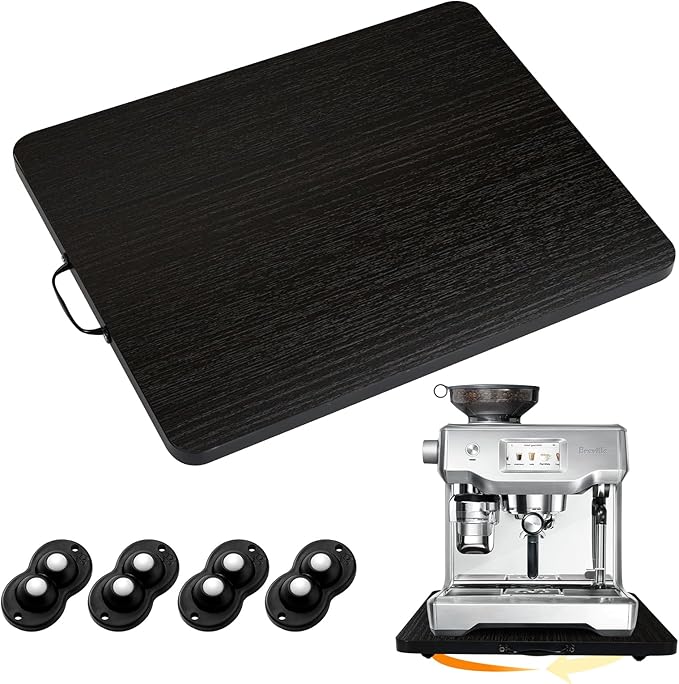 360° Rotatable Sliding Tray for Kitchen Appliances, Wooden Sliding Tray for Coffee Maker, Coffee Pot Slides for Countertop Installation, Easy to Slide (Black, Large)