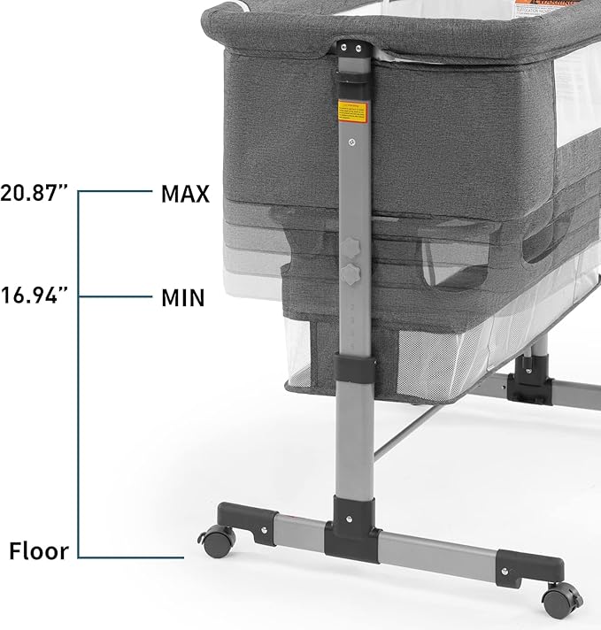 Bedside Crib,3 in 1 Baby Crib Adjustable Portable Bed for Infant,Baby Bassinet with Mosquito net Newborn Bed,Grey
