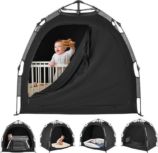 Pack N Play Blackout Cover, ONE-Click Folding Baby Sleep Pod Crib Tent,Breathable Baby Travel Crib Canopy Tent,Block Out 95%+ Light,Baby Travel Essential