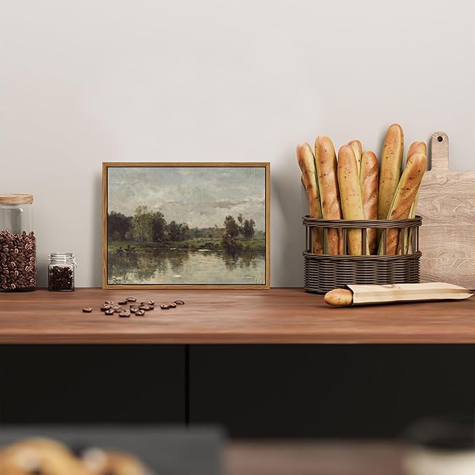 Floating Framed Canvas Wall Art - Tranquil River Landscape Pictures Prints, Countryside Vintage Scenery Paintings Wall Decor for Living Room Bedroom Office Home Decoration 8x10 inch