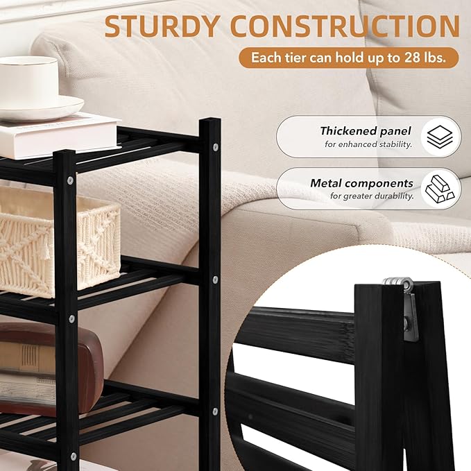 5 Tier Bamboo Shoe Rack Storage Organizer for Closet, Multifunctional Stackable Free Standing Shoe Shelf Organizer for Small Space,Entryway, Hallway, Bathroom27 x11 x32 (Black, 5 Tier)