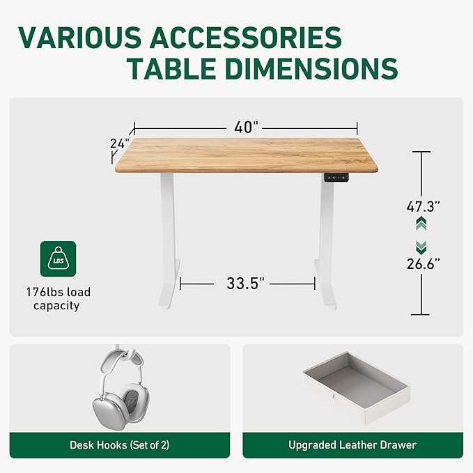 FEZIBO 40 x 24 Inches Standing Desk with Drawer, Adjustable Height Electric Stand up Desk with Storage, Sit Stand Home Office Desk, Ergonomic Computer Desk, Light Rustic