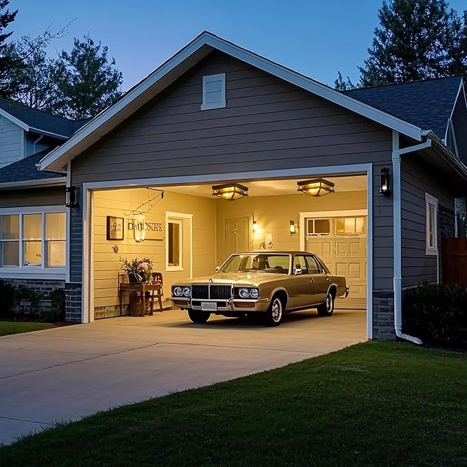 Motion Sensor Outdoor Flush Mount Ceiling Light, Modern Farmhouse Ceiling Lights with Clear Glass, Matte Black Industrial Iron Light Fixtures for Entryway Garage Hallway Patio Porch