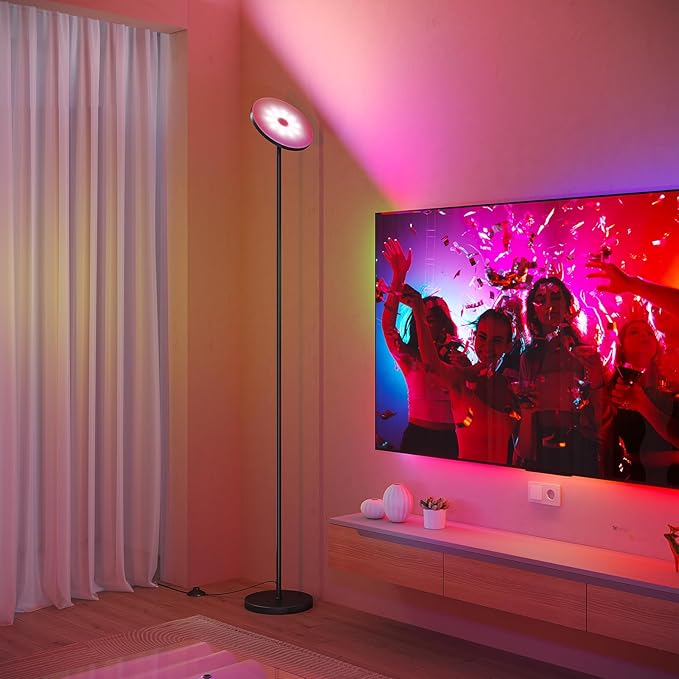 SUNMORY Smart RGB Floor Lamps for Living Room, 32W Bright LED Floor Lamp with APP and Remote Control, Tall Standing Lamp with Stepless Dimmable, Modern Torchiere Corner Lamp for Bedroom, Gaming Room