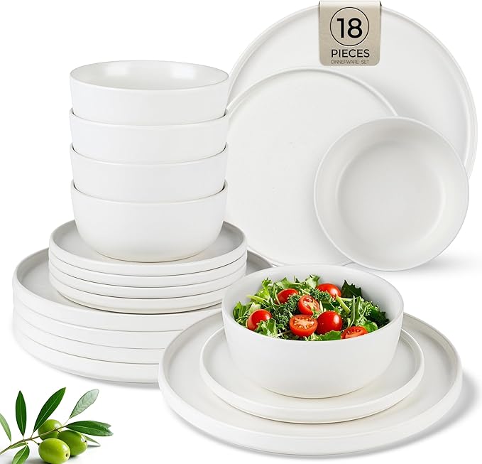 AmorArc Stoneware Dinnerware Sets for 6,Reactive Ceramic Plates and Bowls Set,Highly Chip and Crack Resistant | Dishwasher & Microwave Safe | Round Dishes Set Service for 6 (18pc)