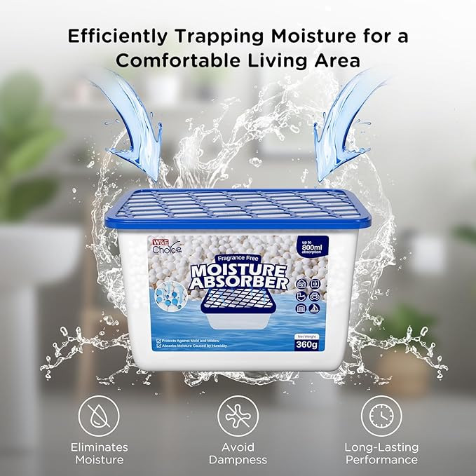 W&E Choice Moisture Absorbers, Fragrance-Free Dehumidifier Boxes for Home, Bathroom, Closet, RV & Car, 3 Pack 12.7 OZ