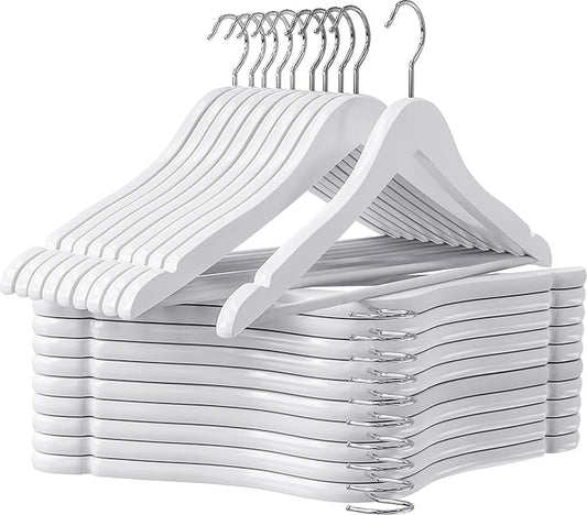 Utopia Home Premium Wooden Hangers 20 Pack - Durable & Slim Coat Hanger - Suit Hanger with 360-Degree Rotatable Hook - Wood Hangers with Shoulder Grooves (White Color)