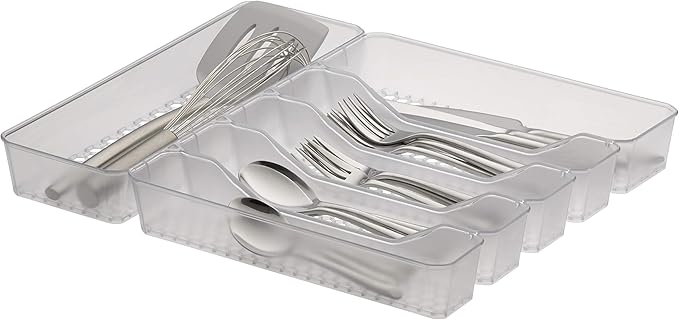 Spectrum Diversified Hexa Drawer Organizer Tray Modern Kitchen Cutlery, Utensil, Silverware Holder Caddy, 6 Dividers Cabinet Storage, 13 x 16, Clear Frost