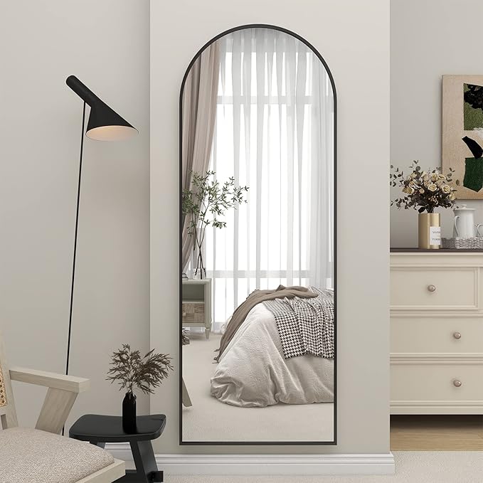 BEAUTYPEAK 64"x21" Arch Floor Mirror, Full Length Mirror Wall Mirrors Hanging or Leaning Arched-Top Full Body Mirror with Stand for Bedroom, Dressing Room, Black