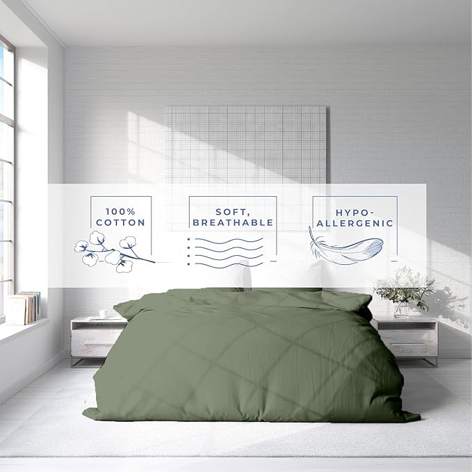 Kotton Culture 1 Pc Queen Size Duvet Cover Only -100% Egyptian Cotton Sateen 600 TC Ultra Soft Premium Durable Comforter Cover Zipper Closure & Corner Ties (Sage Green, Queen/Full 90" X 90")