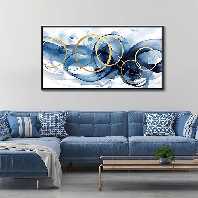 HKDGOKA Large Canvas Wall Art Decor Abstract Paintings for Living Room Framed Blue Bathroom Pictures Wall Decor 20x40 In Prefer Bedroom Farmhouse Dining Room Kitchen Restroom Gamer Room Decor
