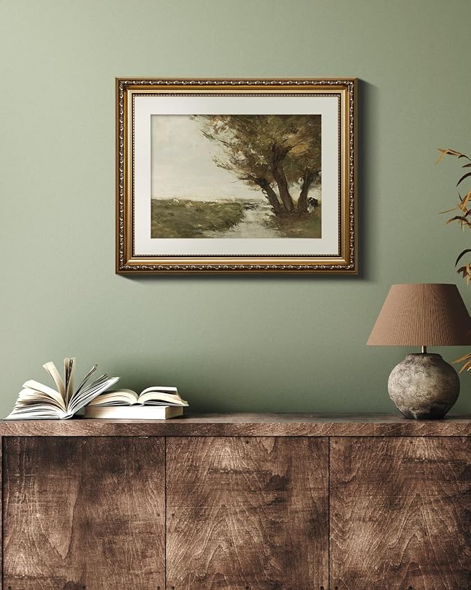 VIYYIEA Gold Framed Wall Art Canvas Print Home Decor Vintage Countryside Road Wall Pictures Aesthetic Room Decor Landscape Oil Painting Prints Wall Decor for Living Room Office Bedroom 13x16in